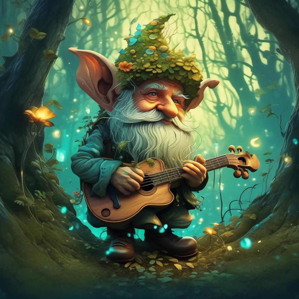 Fairy Gnome in Enchanted Forest, Digital Art