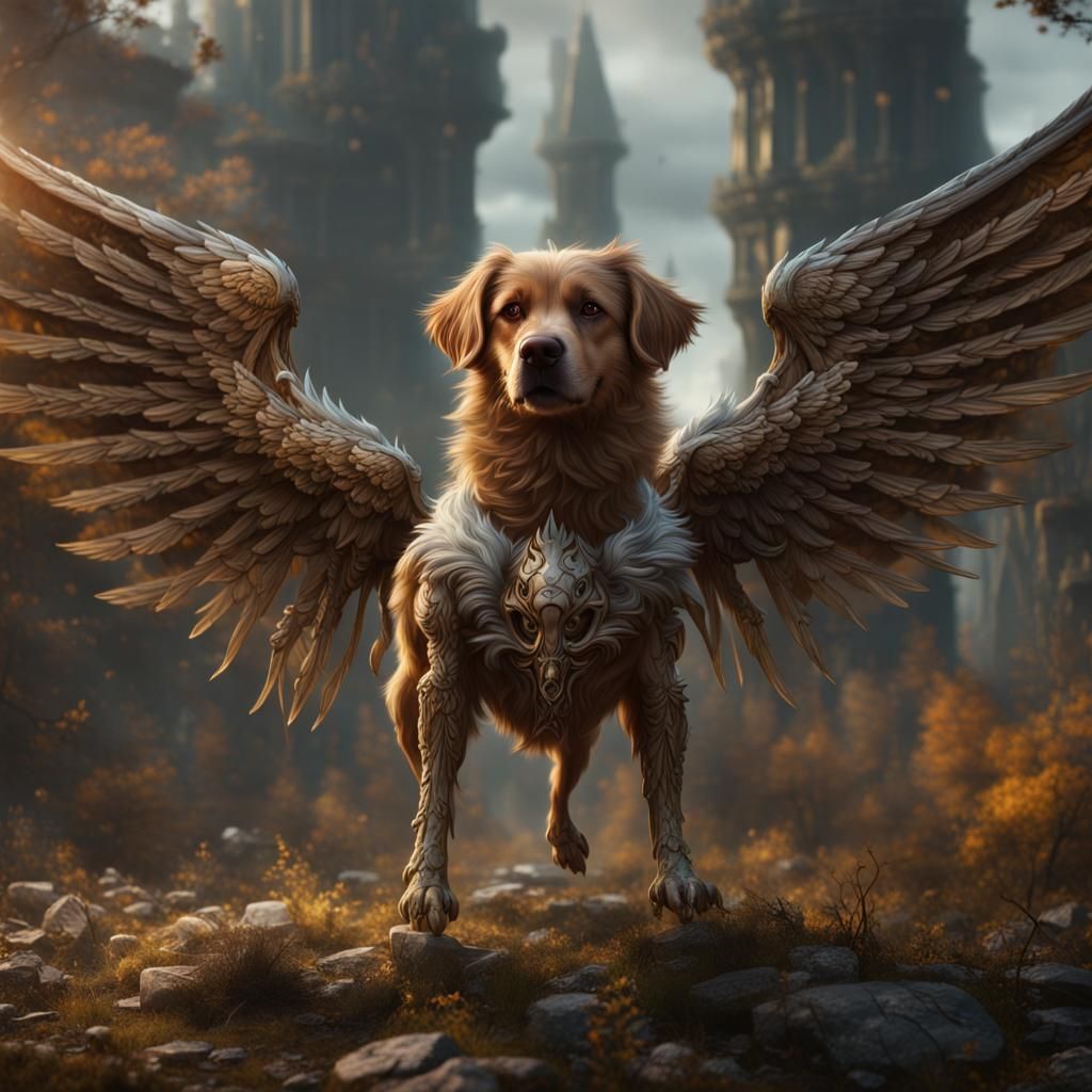 Fantastical Winged Dog Concept Art