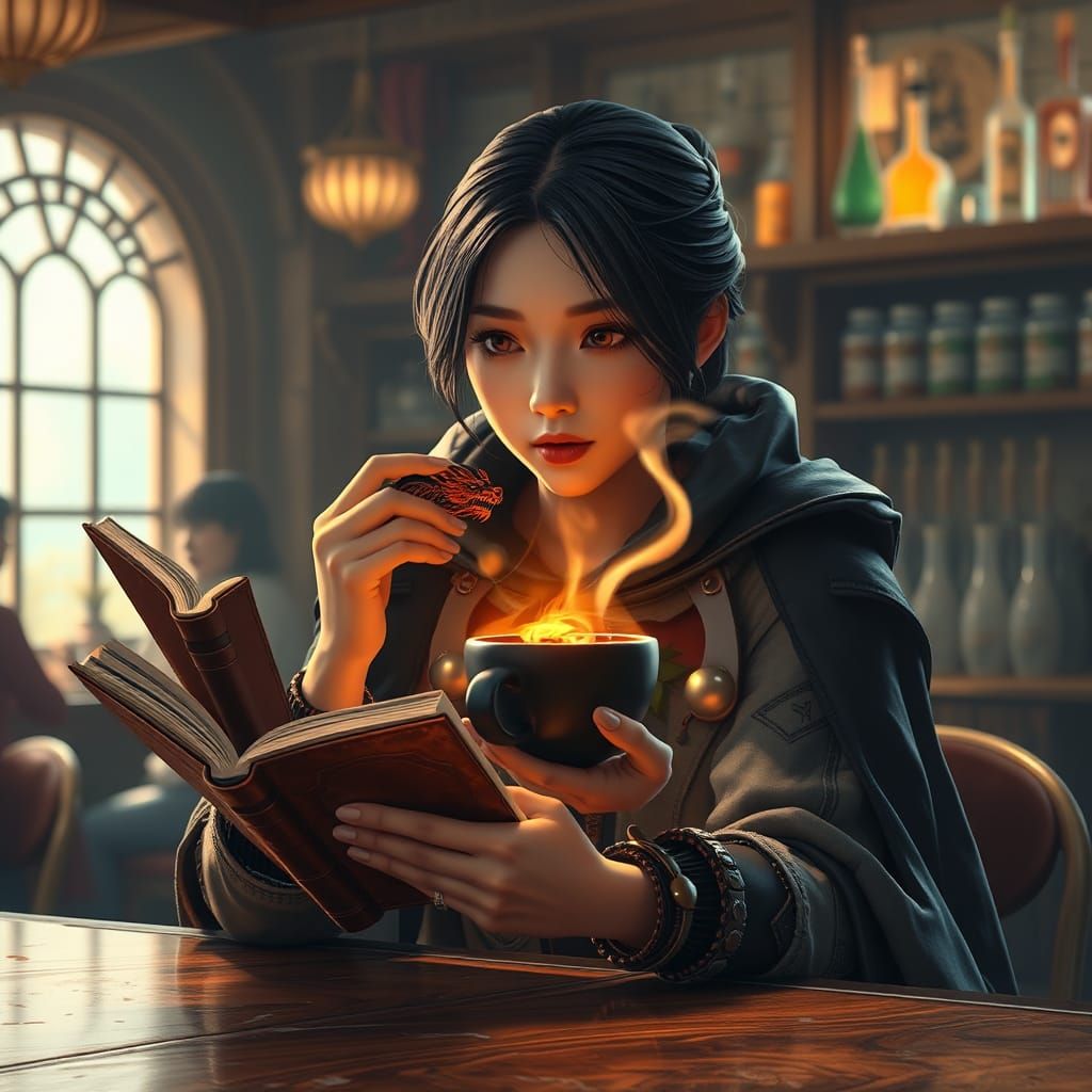 Magical Cafe Scene Inspired by Final Fantasy
