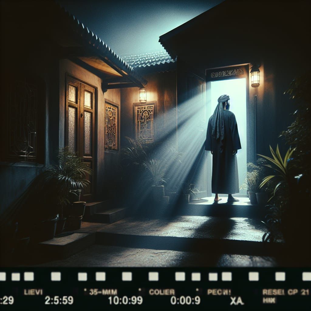 South Asian Man at Door in Film Grain Style