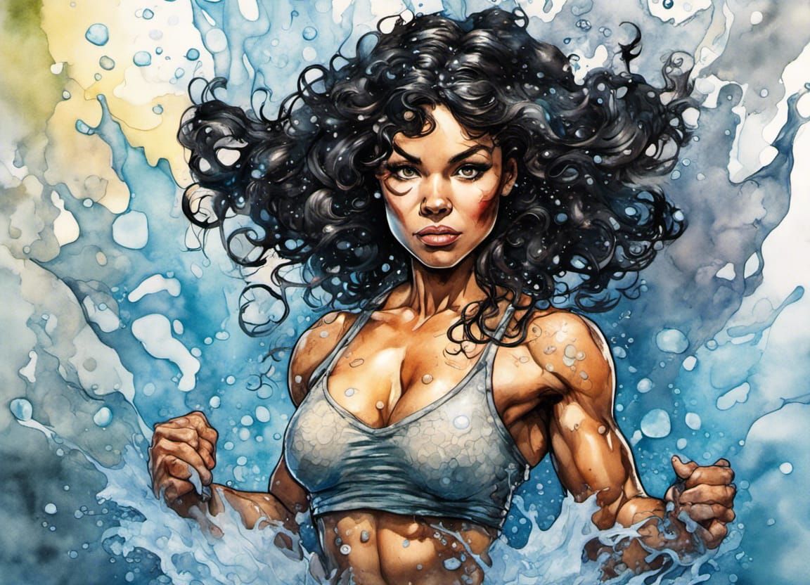 Fantasy Fairy Bodybuilder Portrait in Alcohol Ink Style