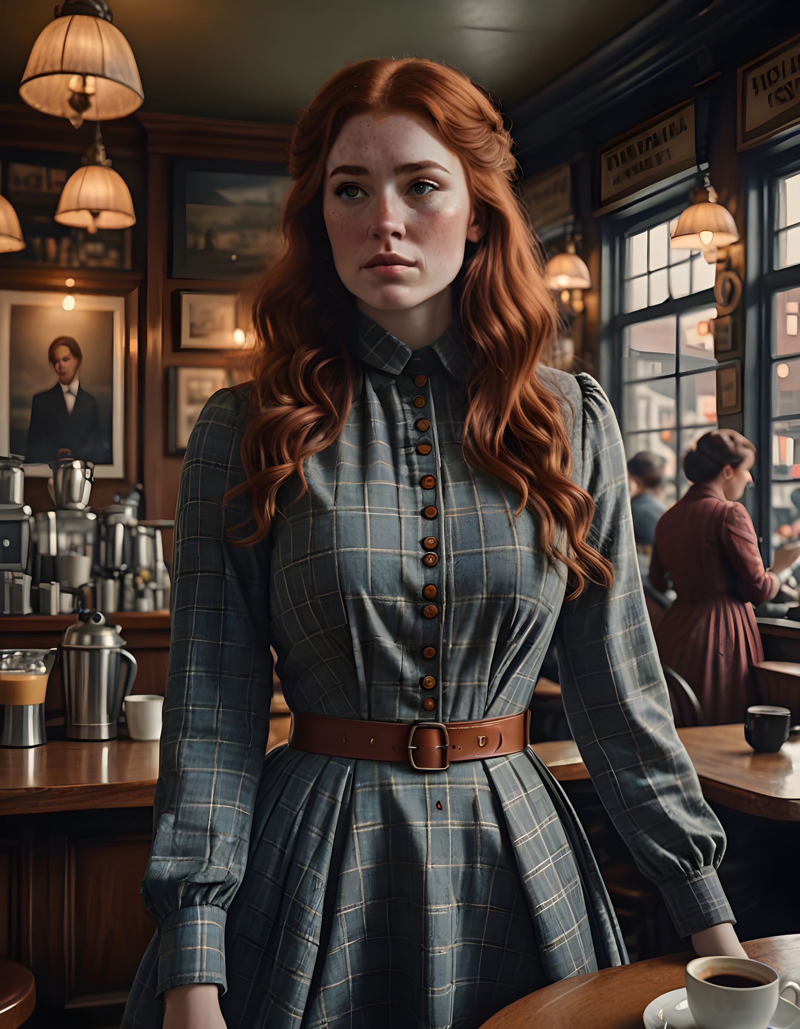 Victorian Woman in Coffee Shop: Digital Matte Painting
