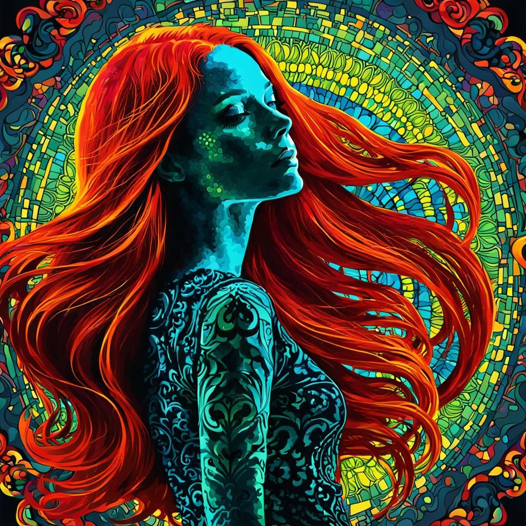 Psychedelic Silhouette of a Red-Haired Woman