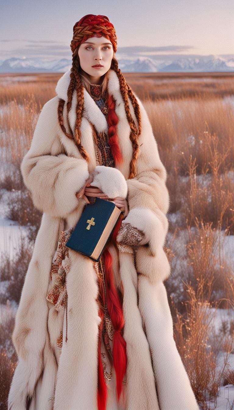 Tsarina in Winter Tundra at Sunrise