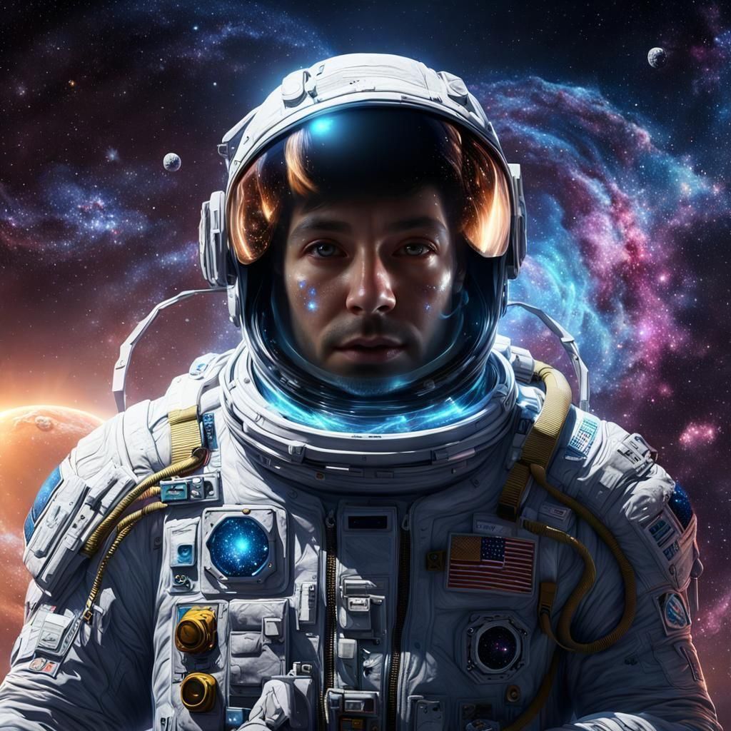 Astronaut Portrait Amidst Swirling Galaxies: Concept Art