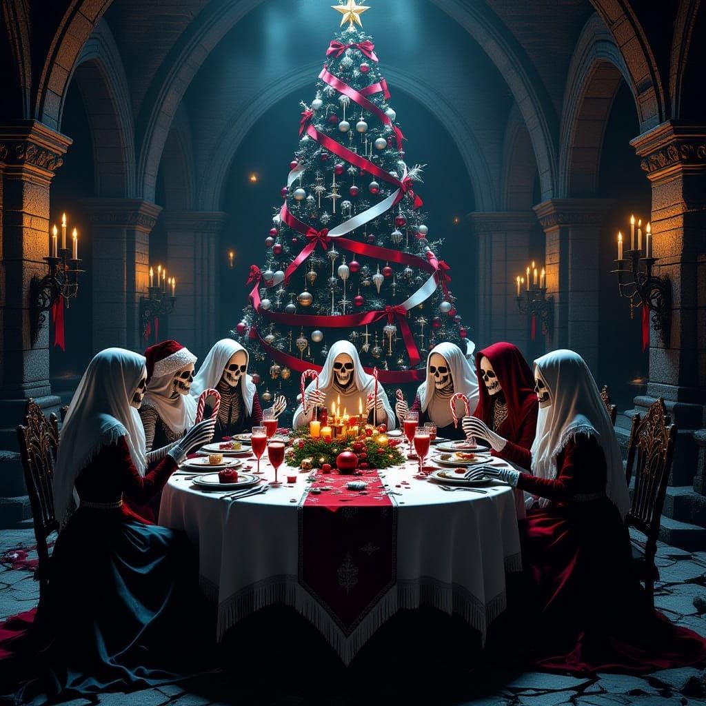 Gothic Horror Crypt Feast in Eerie Torchlight