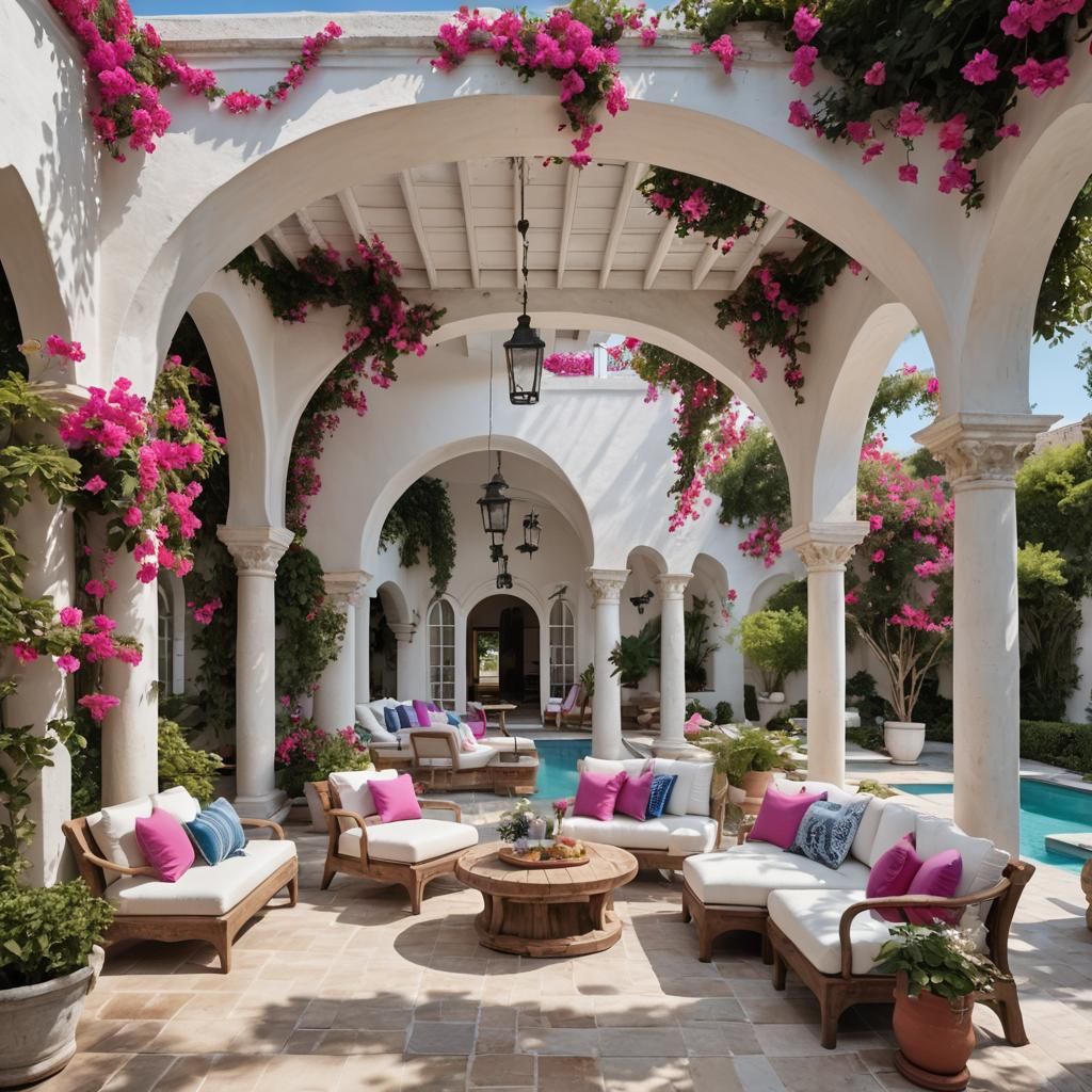 Mediterranean Outdoor Lounge with Bougainvillea in Unreal En...