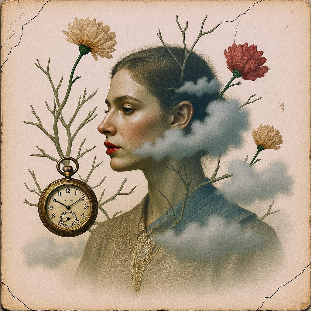 Surreal Double Exposure Art in Vintage Postcard Style