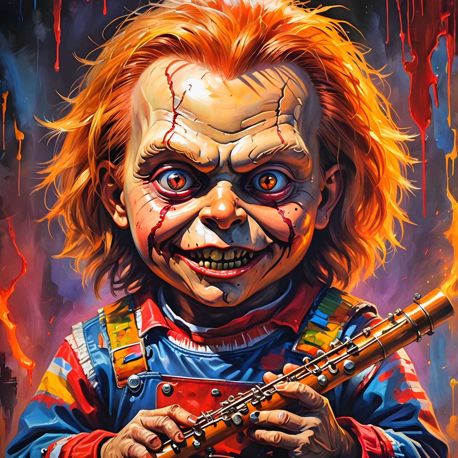 Skinless Chucky Flute Dance, Dark Fantasy Art