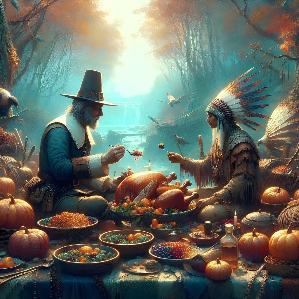 Pilgrim and Native American Feast: Matte Painting Concept Ar...