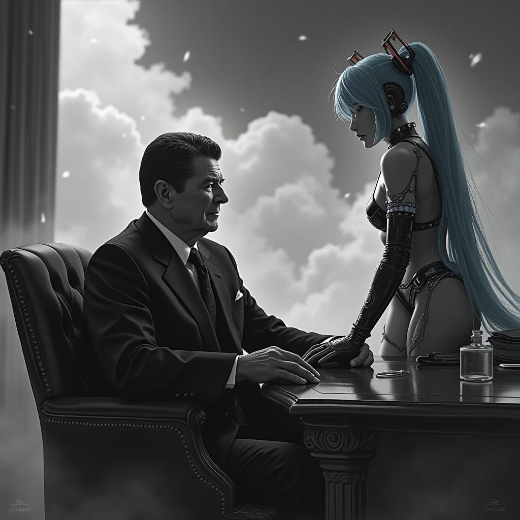 Reagan and Hatsune Miku in Dreamlike Oval Office Scene