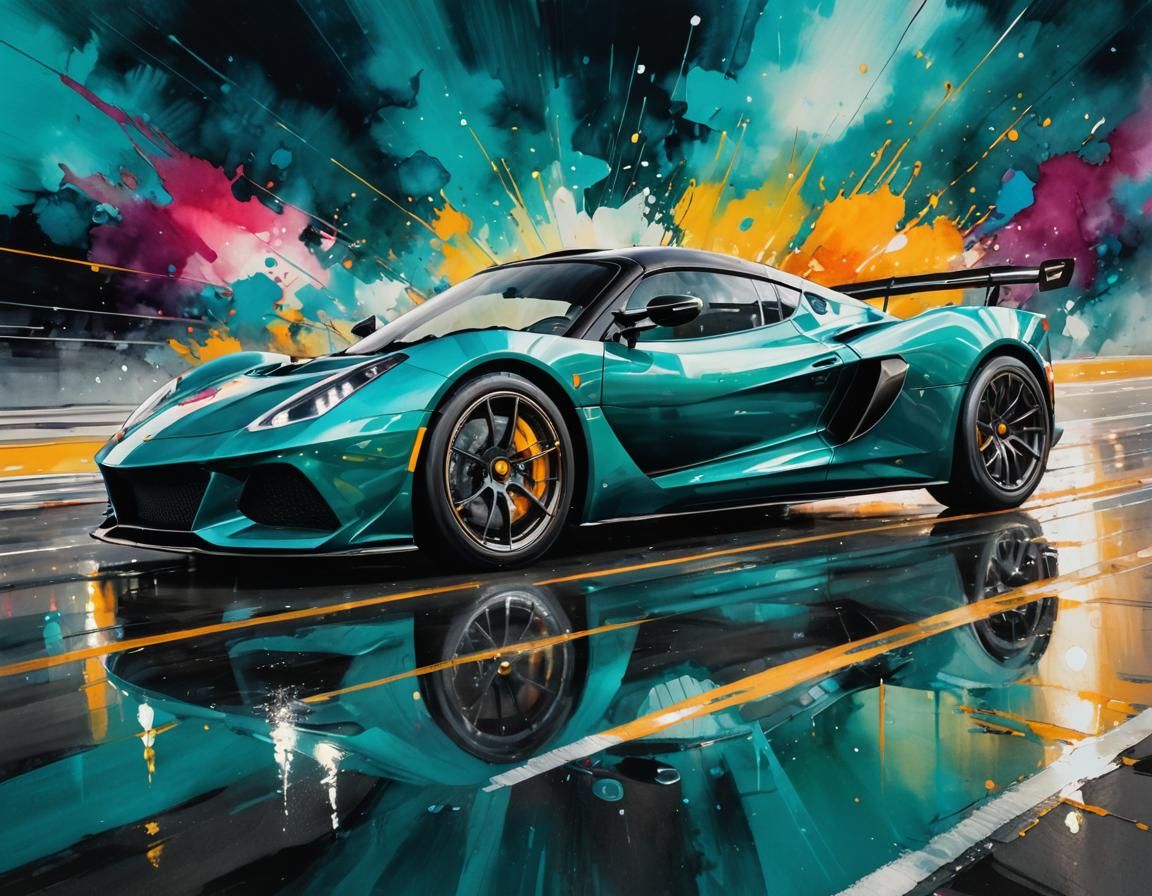 Supercar Lotus Speeding: Abstract Alcohol Ink Art