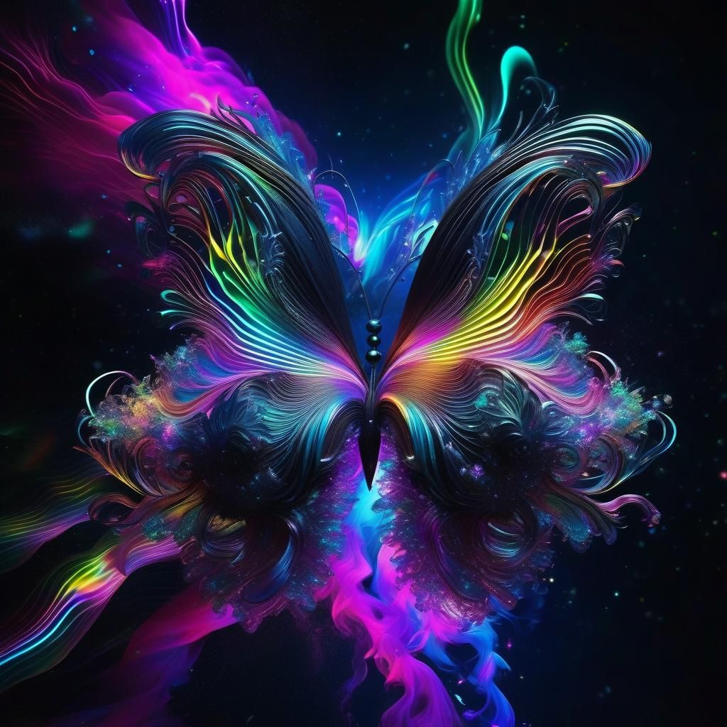 Award winning imaginative Digital art :: Micro Cyber biology deep ocean Butterfly_iridescent exploding sparkling coloful...