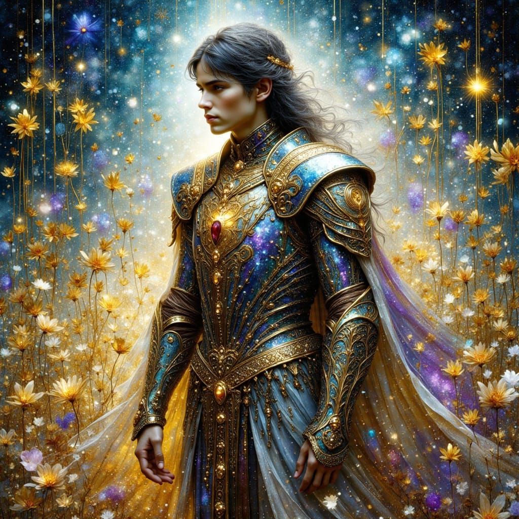 God in Iridescent Armor Art Nouveau Digital Painting