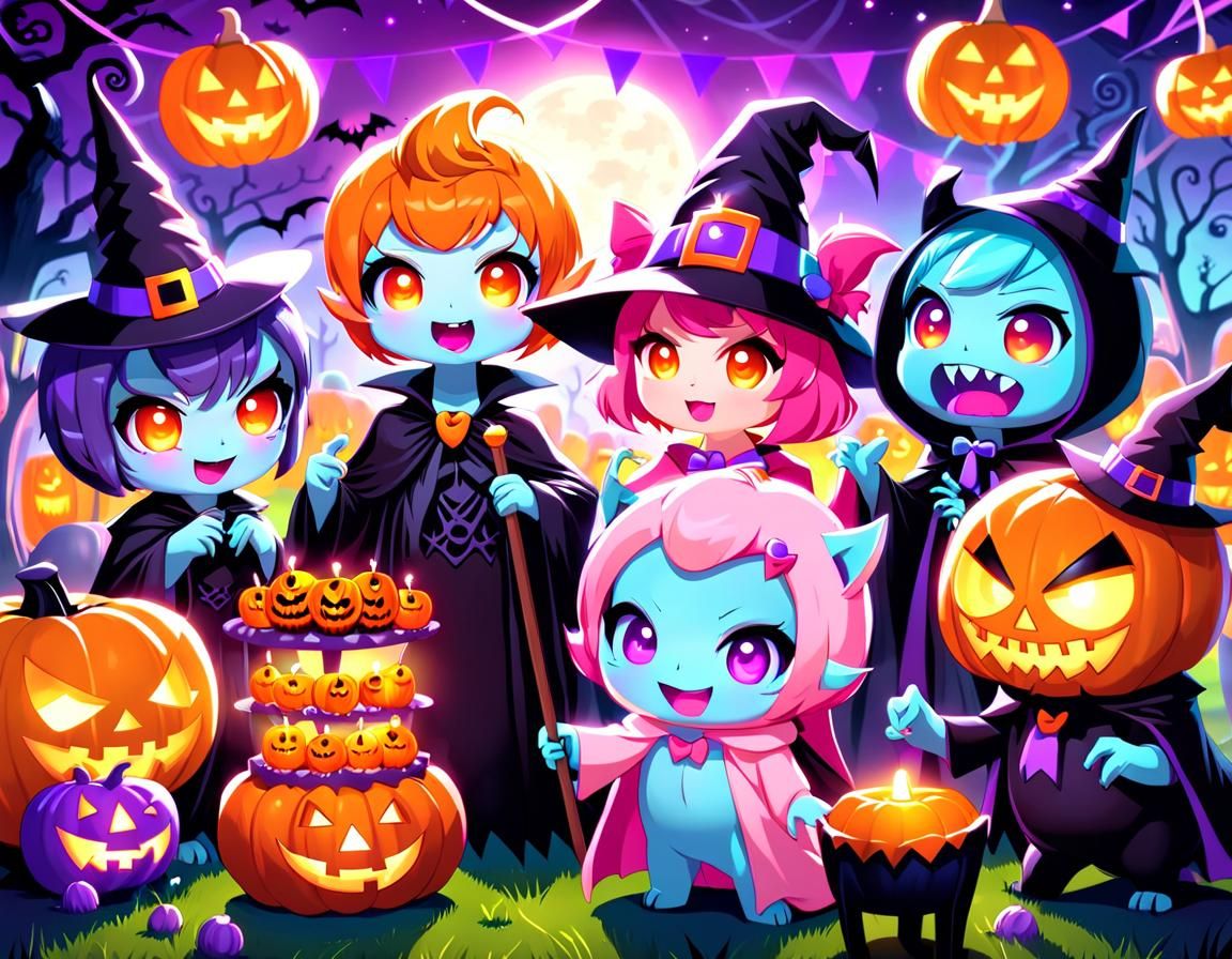 Chibi Halloween Monster Graveyard Party