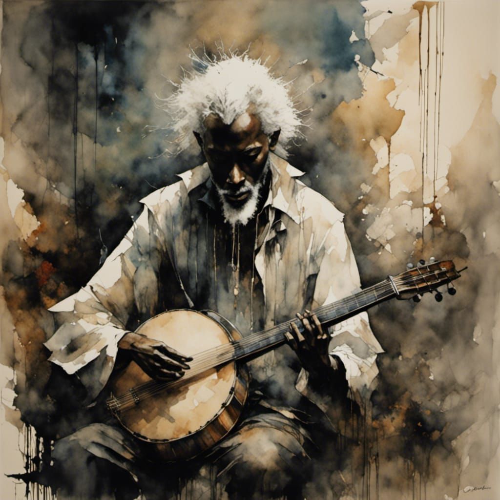 Stylized Portrait of an Elderly Man with Dobro