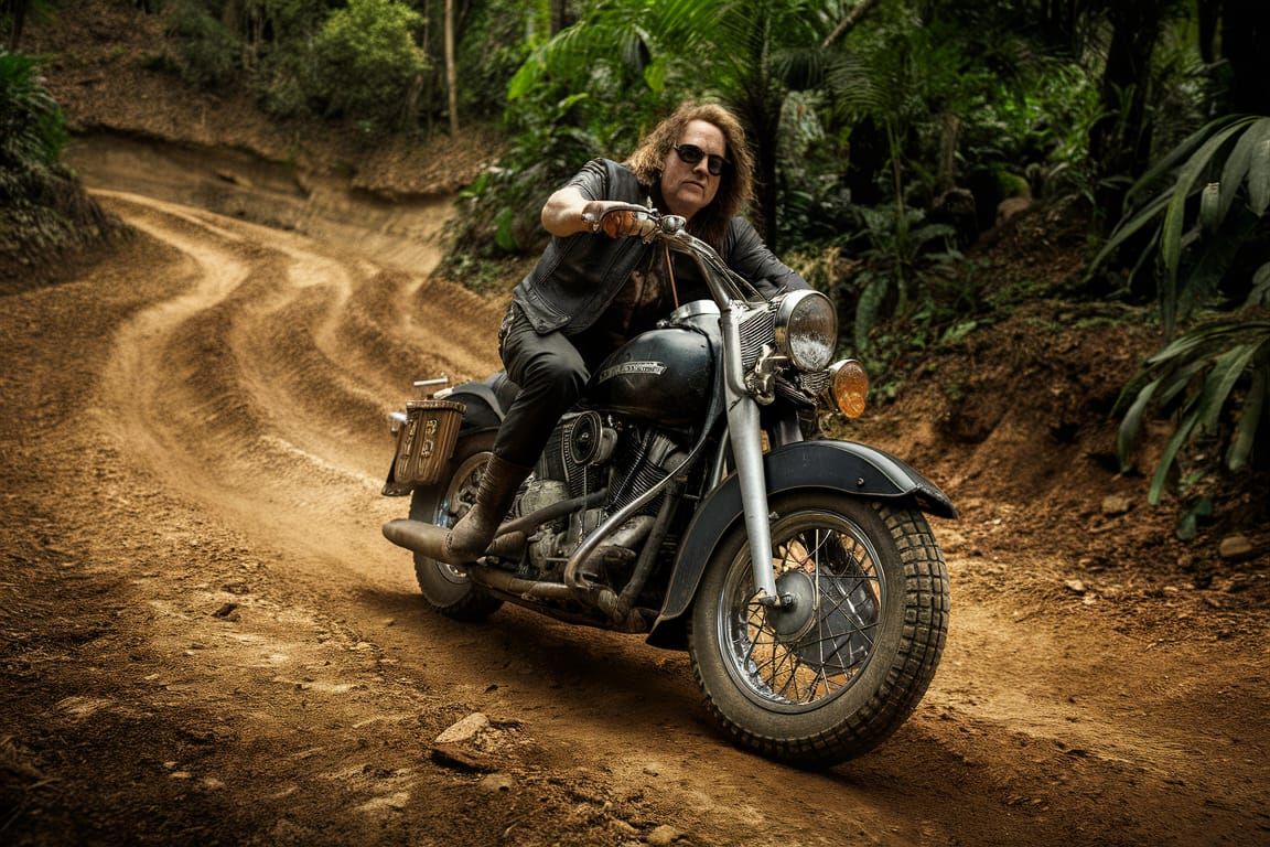 Rocker Rides Harley Through Jungle Adventure