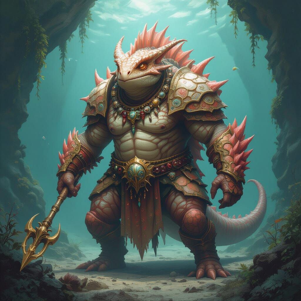 Neruva Shellborn Locathah Warden with Coral Trident