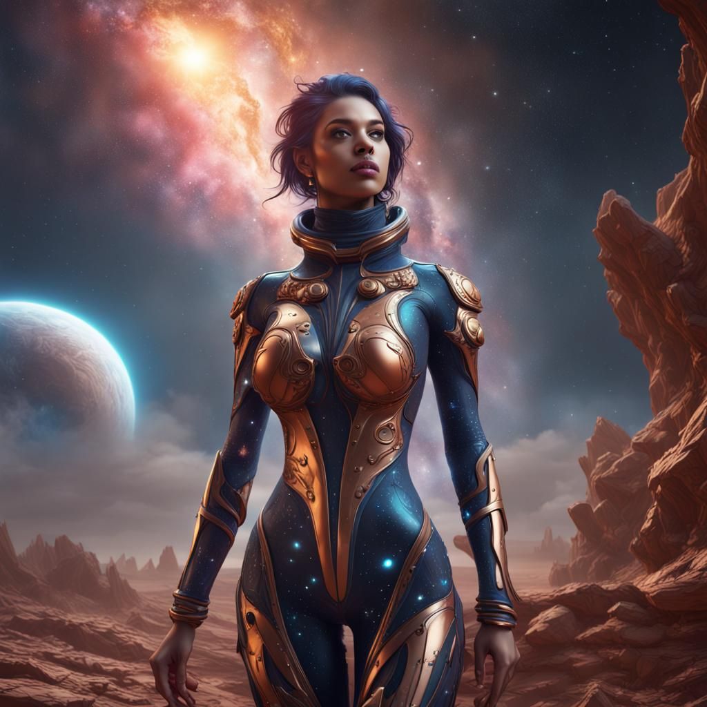 Celestial Woman Adorned with Stars in Space