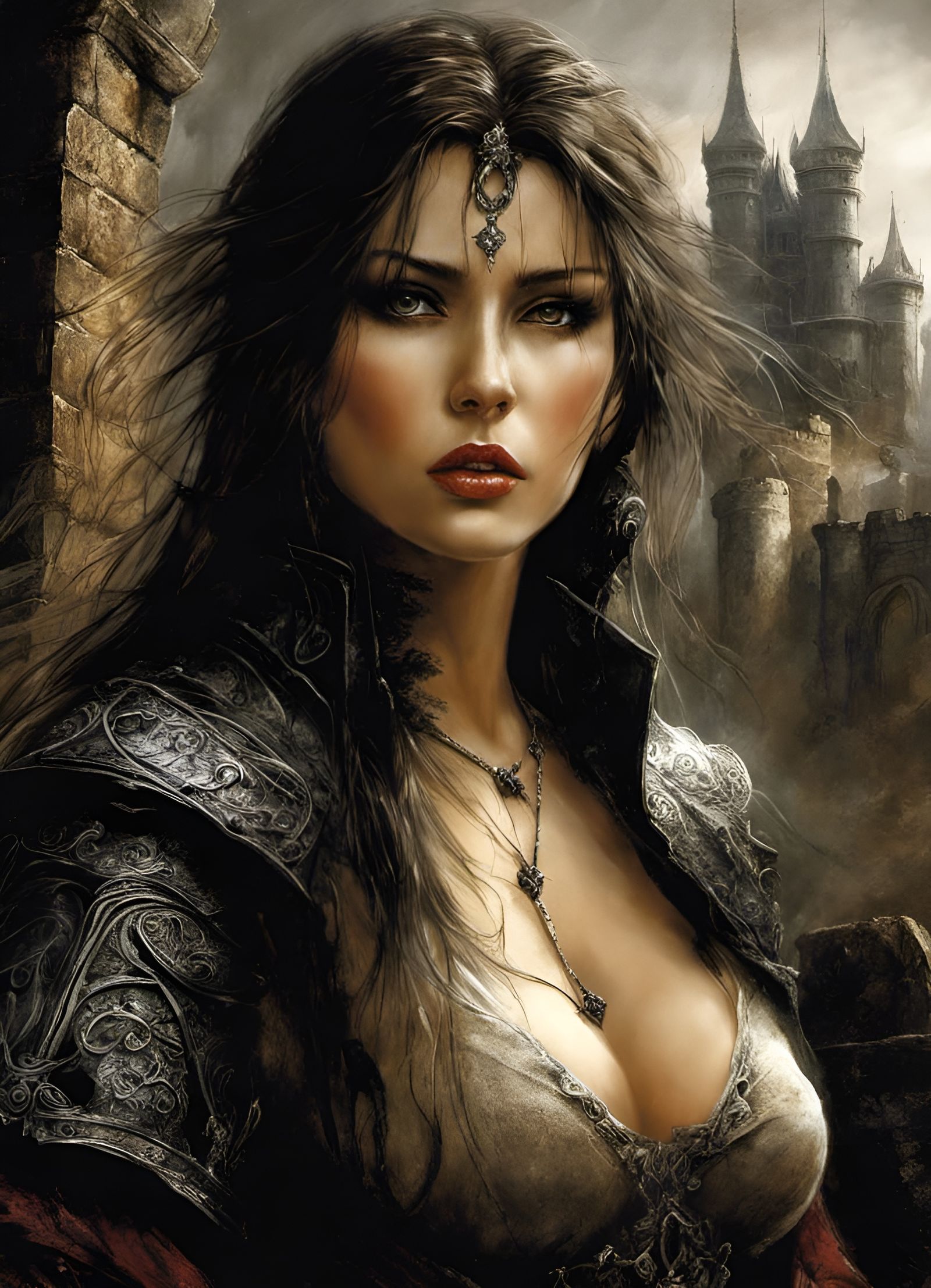 Dark Fantasy Woman Crawling Through Castle