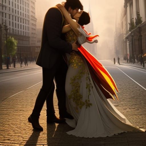 Passionate Kiss in Front of Post Office