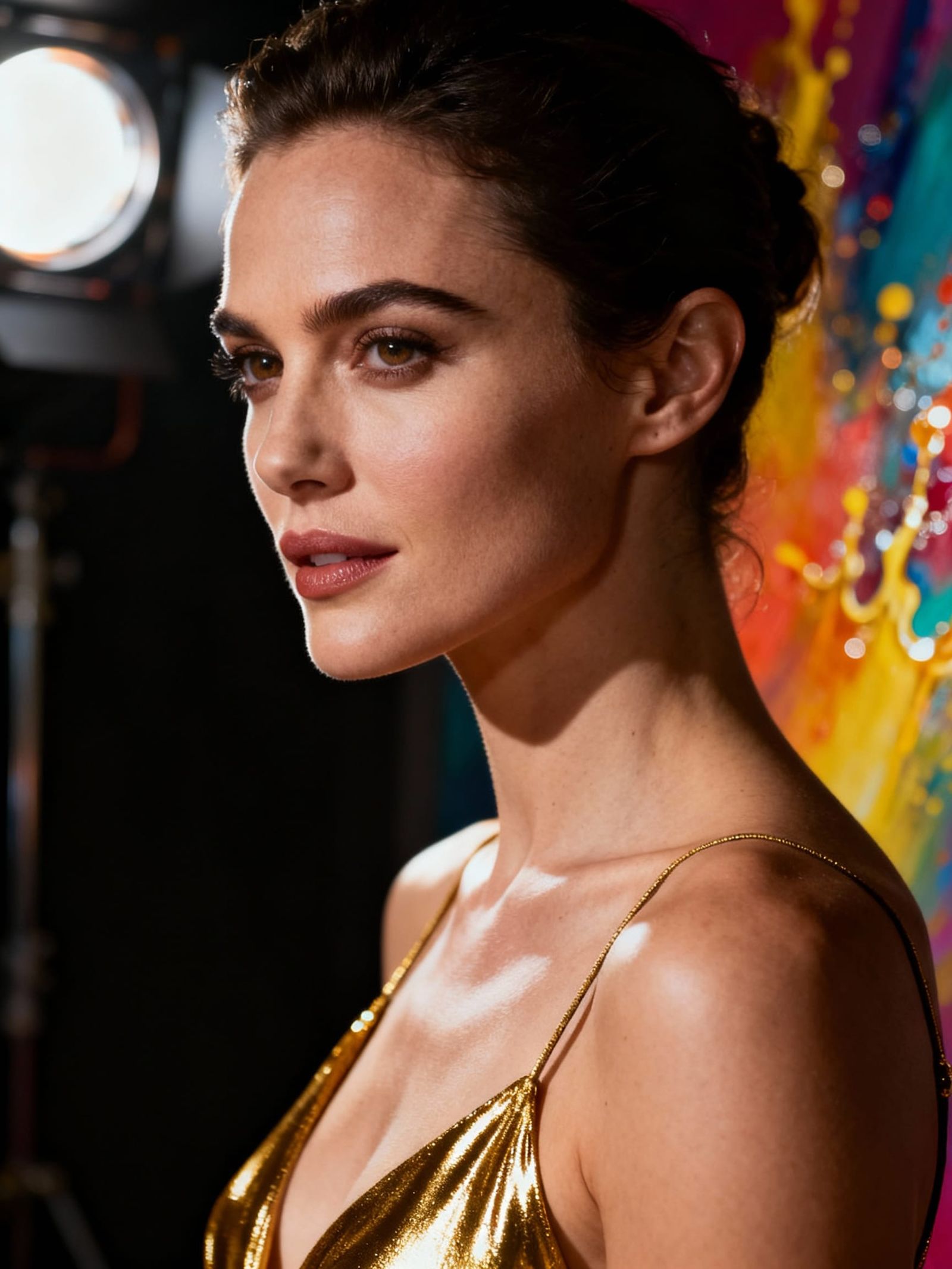 Elegant Woman in Gold Dress on Vogue Cover