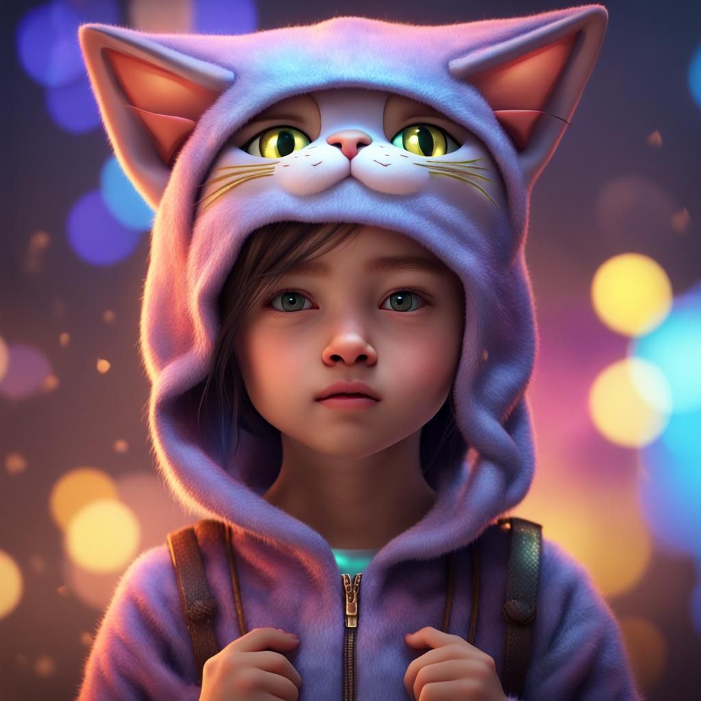 Grumpy Cat Girl in Costume, Digital Matte Painting