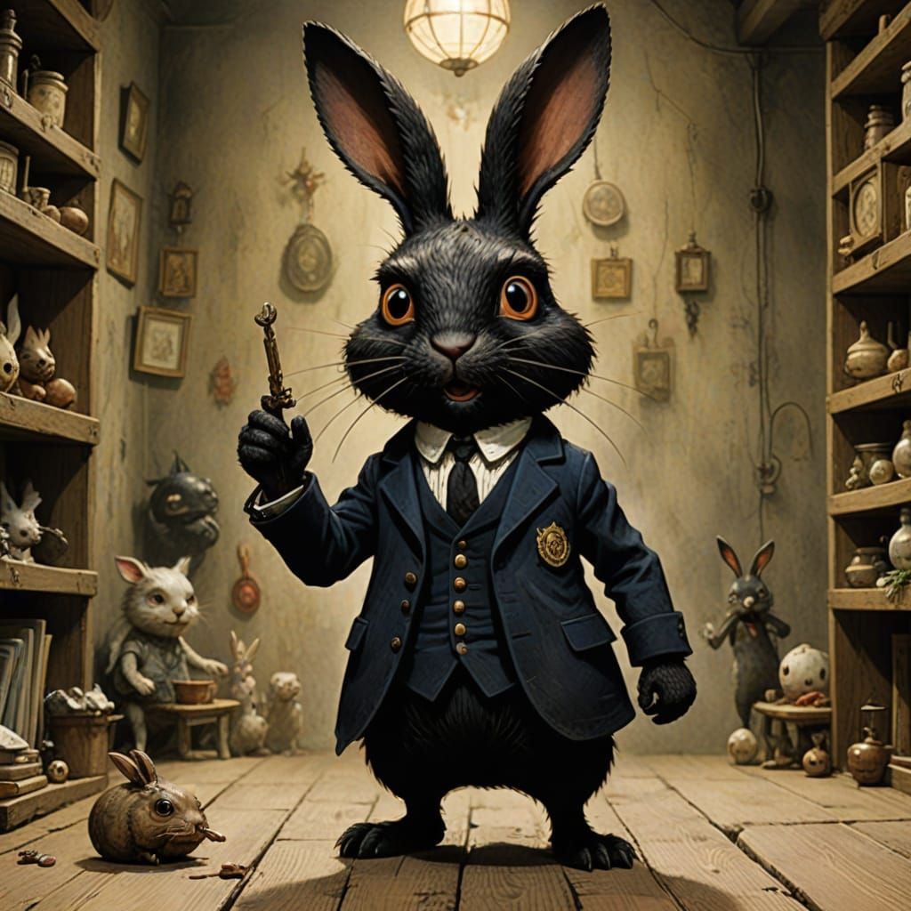 Dark Anime Rabbit in Surrealist Art Style