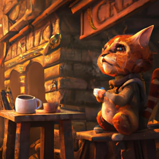 Fantastical Coffee Cat Matte Painting