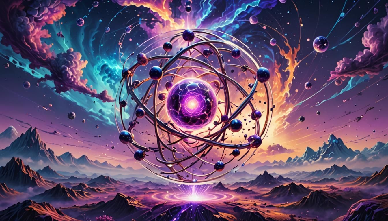 Surreal Atomic Landscape in Vibrant Oil Painting