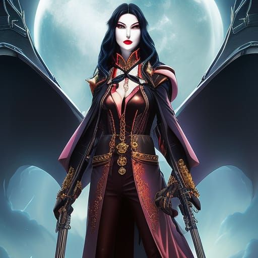 Steampunk Female Dracula Portrait with Japanese Embroidery