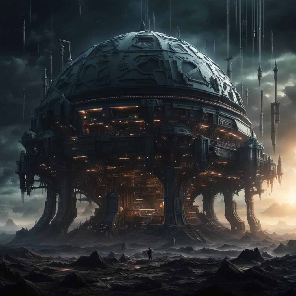 Surreal Robotic World Under Dome: Digital Matte Painting