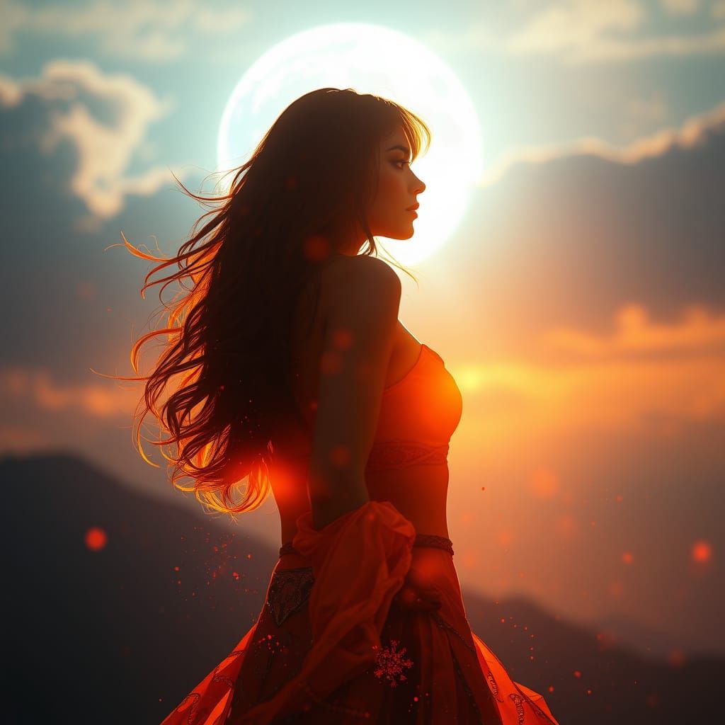 Silver Moonlit Silhouette: Art Nouveau Concept Art