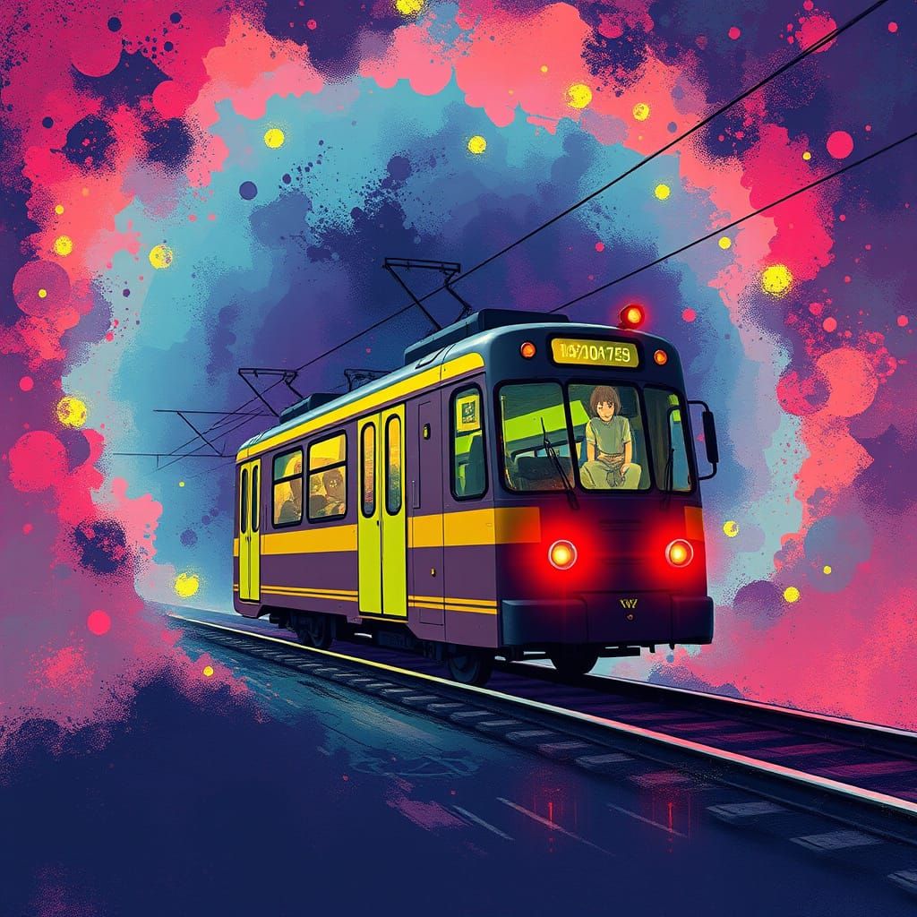 Cyberpunk Anime Masterpiece with Cel-Shaded Tramvai