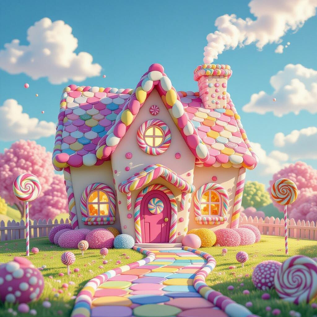 Whimsical Candy House Digital Illustration