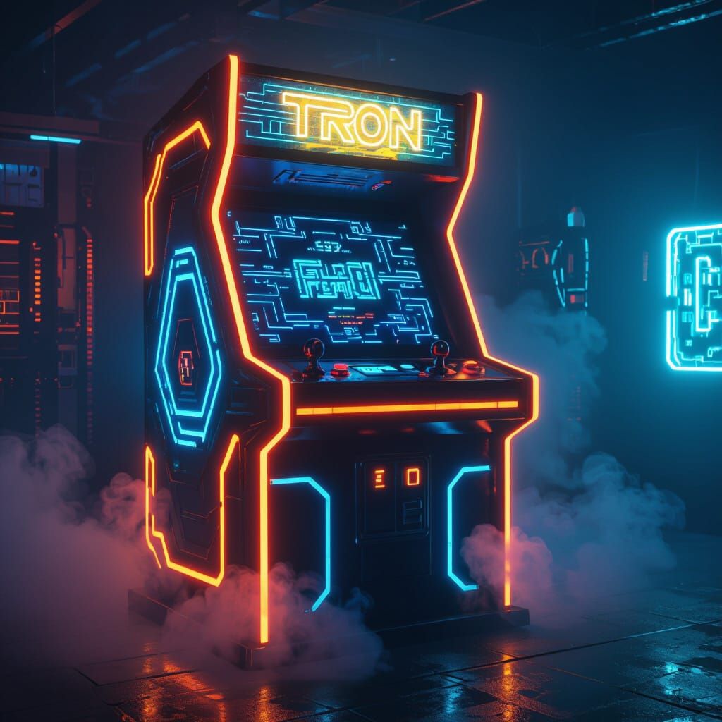 Glowing Tron Arcade Machine in Futuristic Style
