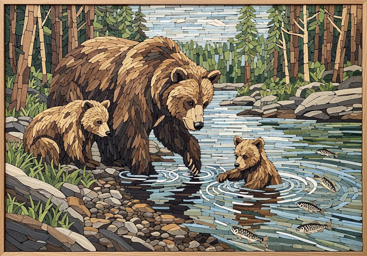 woodchips Mosaic Scene of Bears