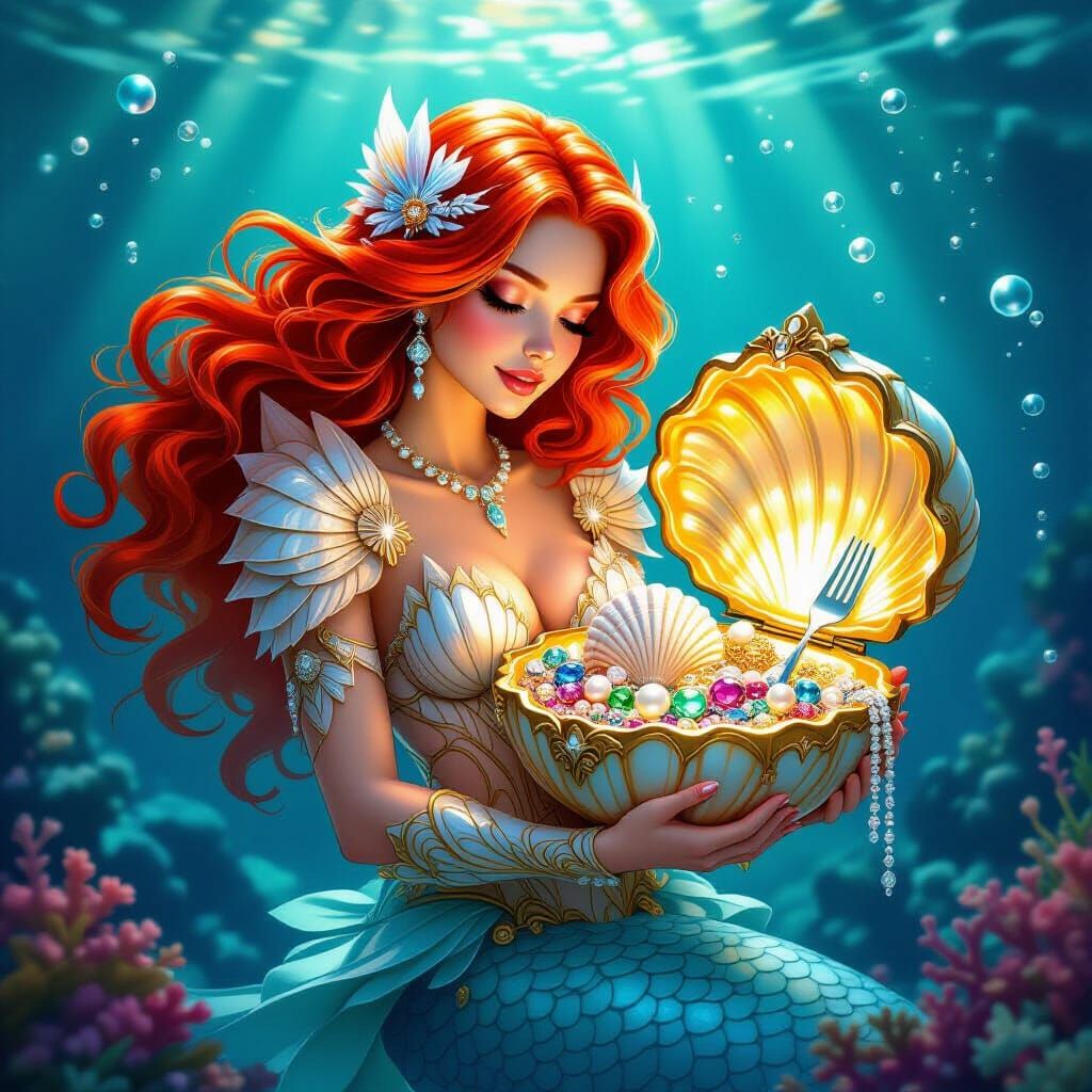 Mermaid Protector of Underwater Treasure as Digital Art