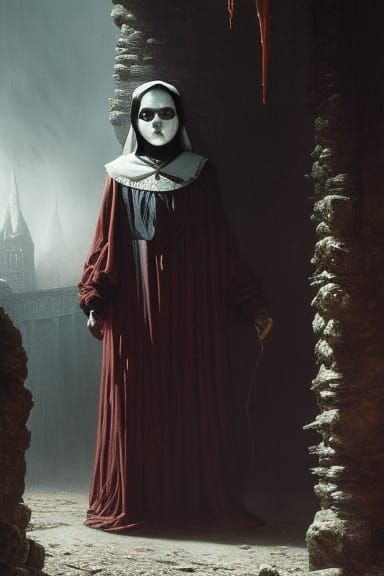 Terrifying Nun Doll in Dark Fantasy Style