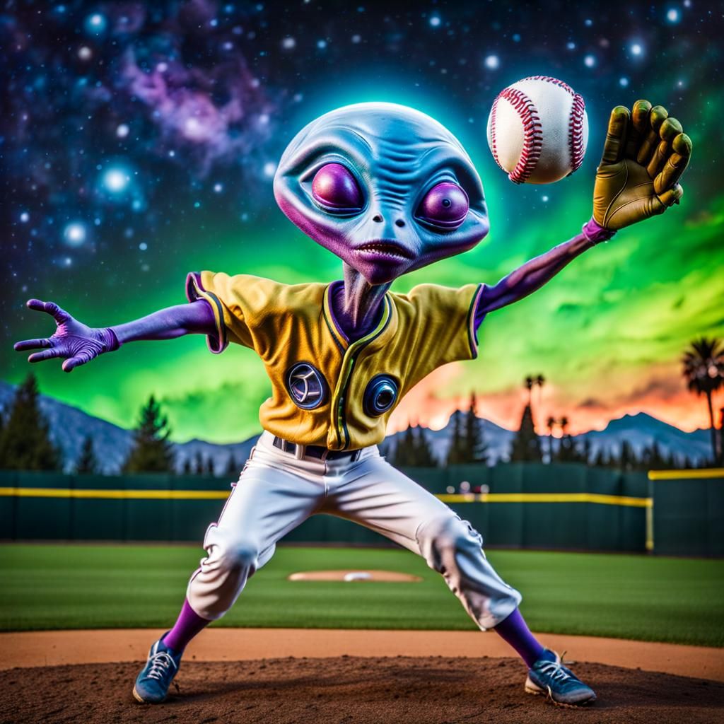Alien Baseball Game in Whimsical Burton Style
