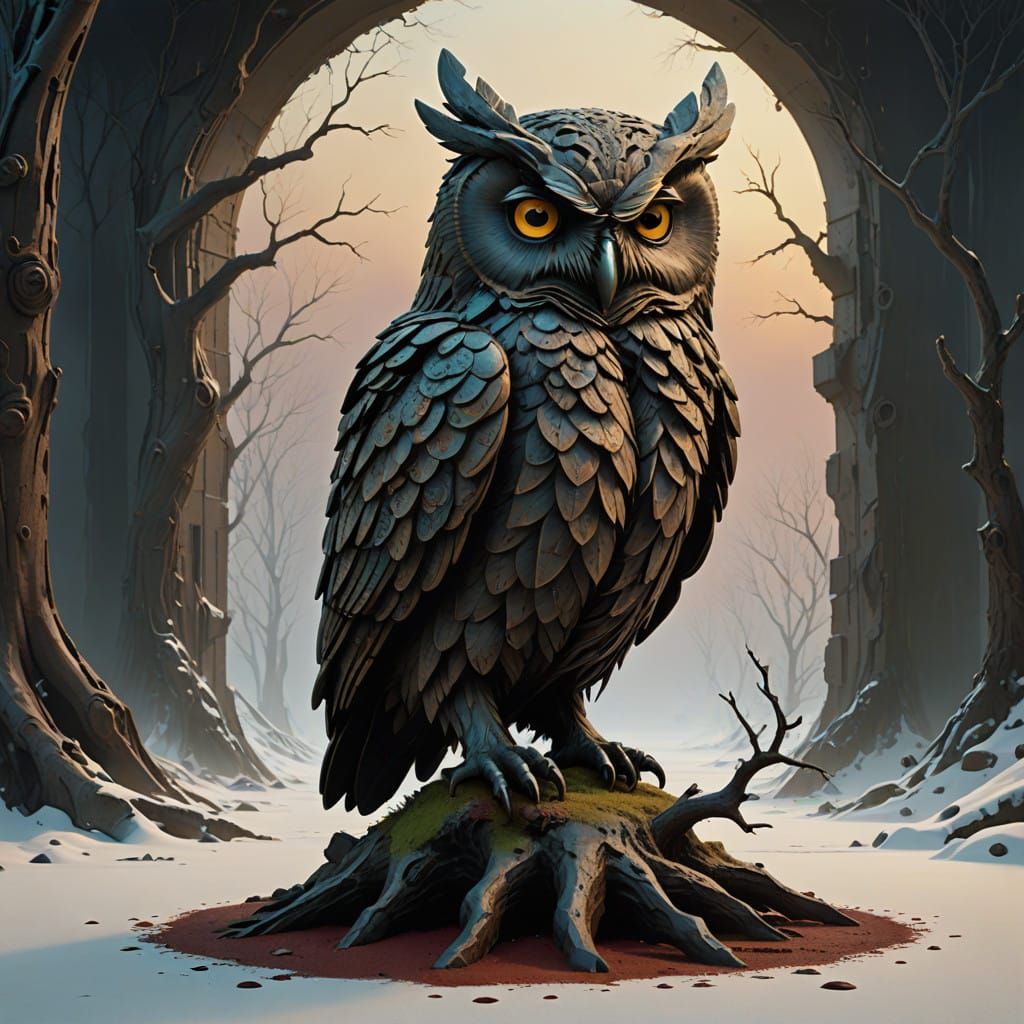 Owl in Ethereal Fantasy Scene