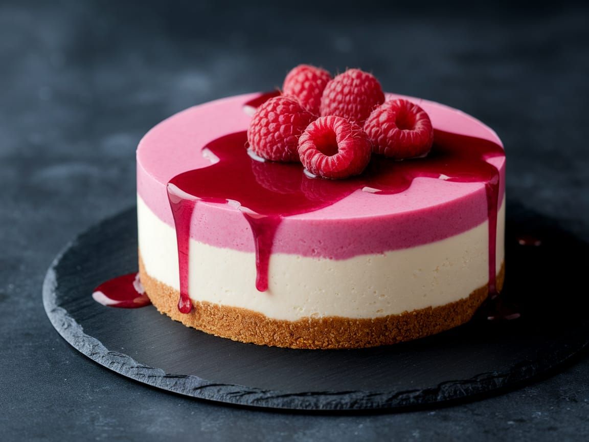 Delicious Raspberry Cheesecake on Slate Plate: Food Photogra...