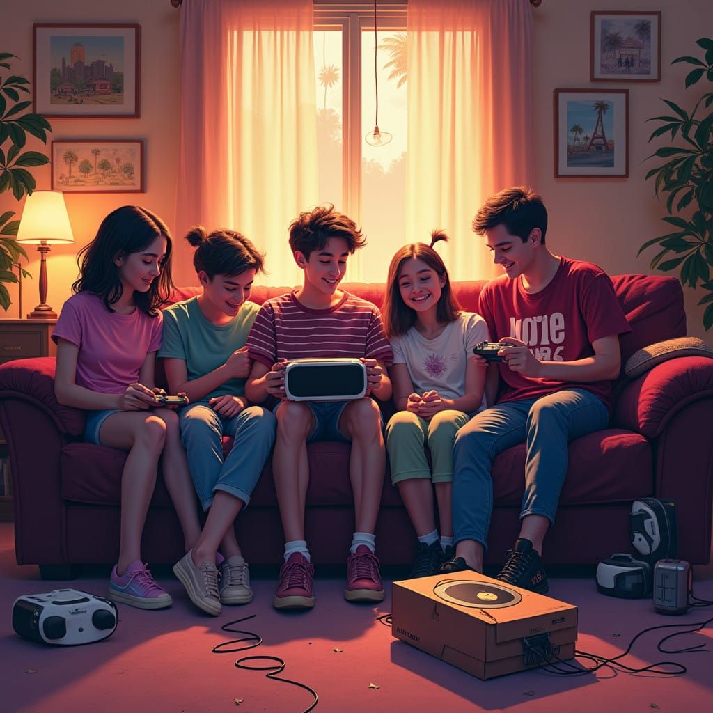 Friends Unbox VR Console in a Retro-Futuristic Living Room
