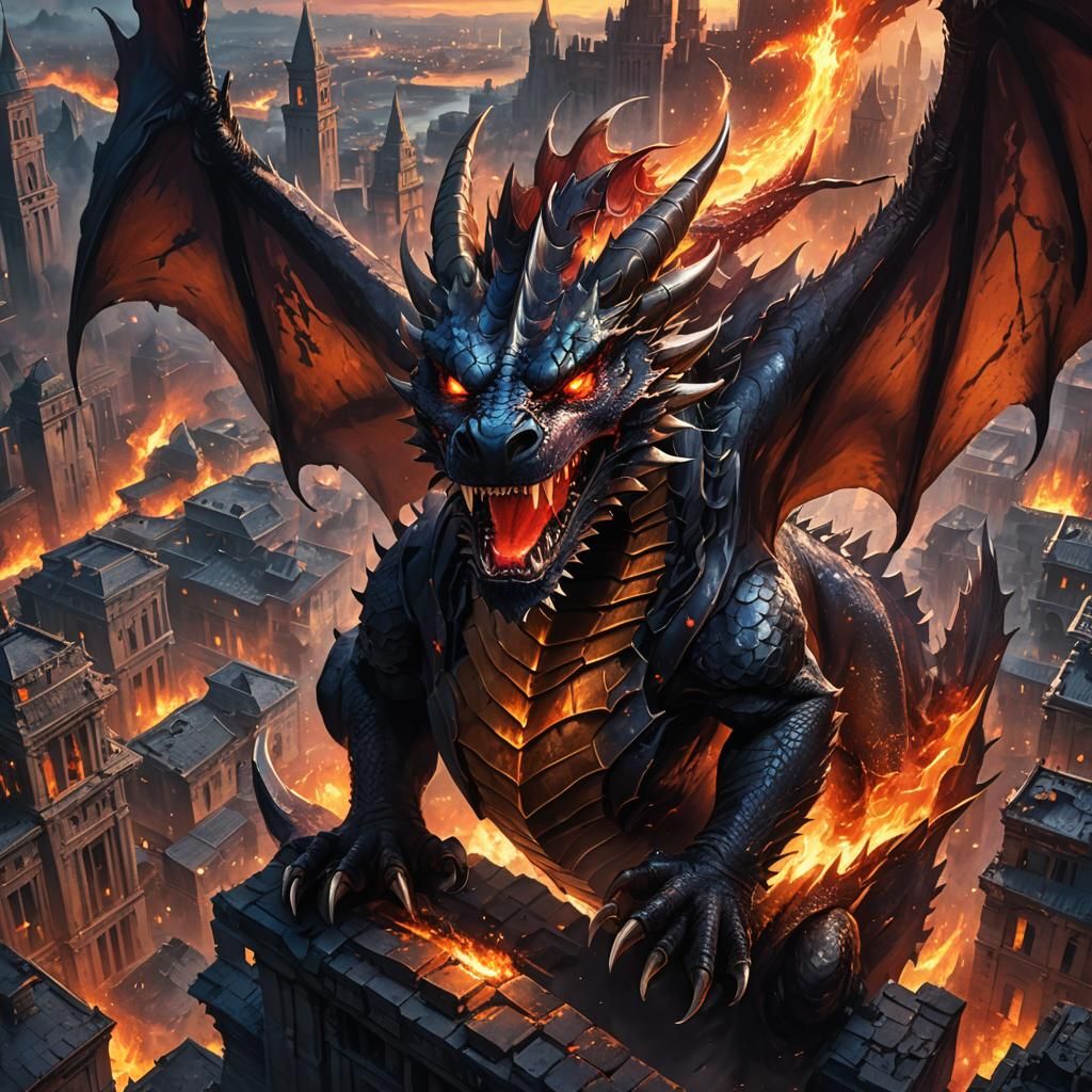 Roaring Dark Dragon in Anime Style