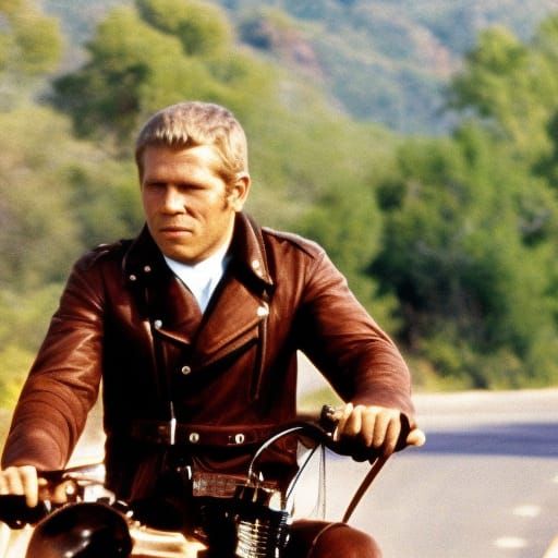Motorcycle Rider Evokes Classic Film Icon