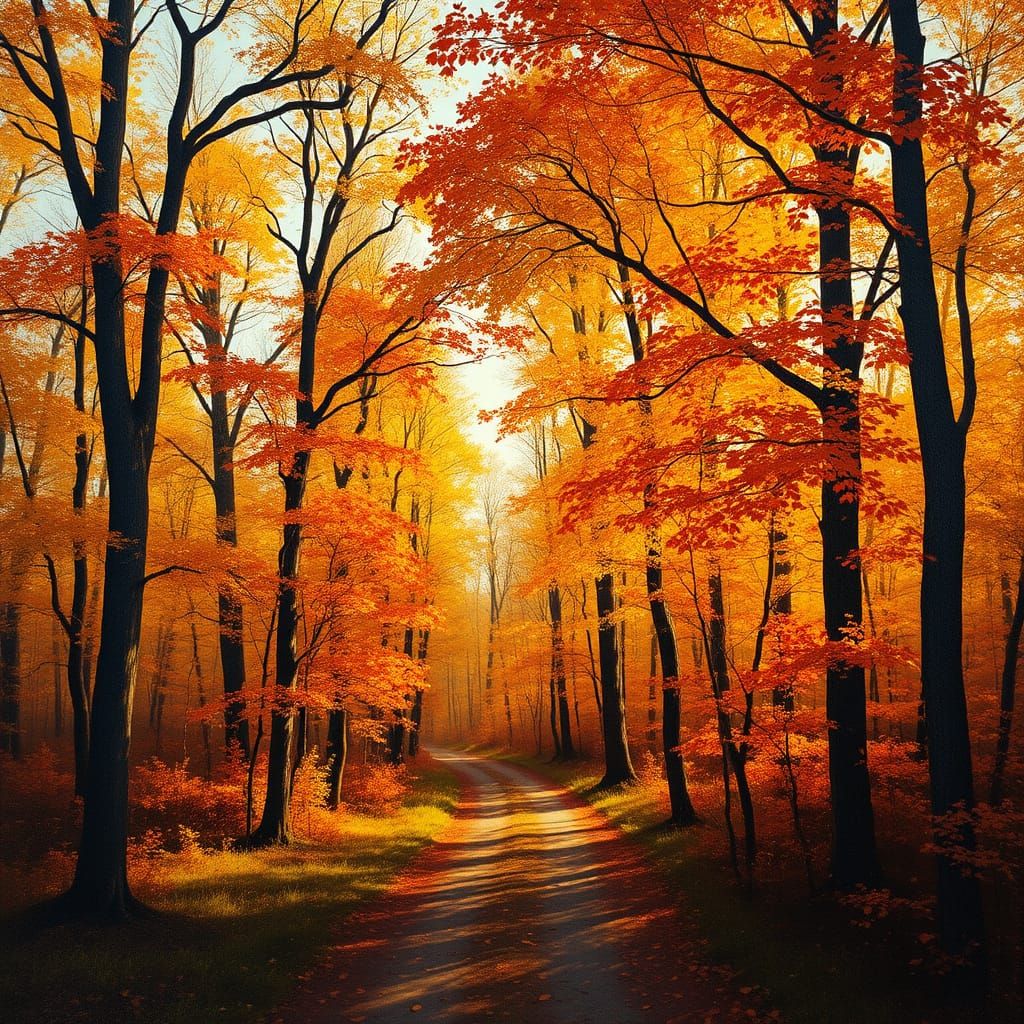 Serene Autumn Woodland Scene in Golden Light