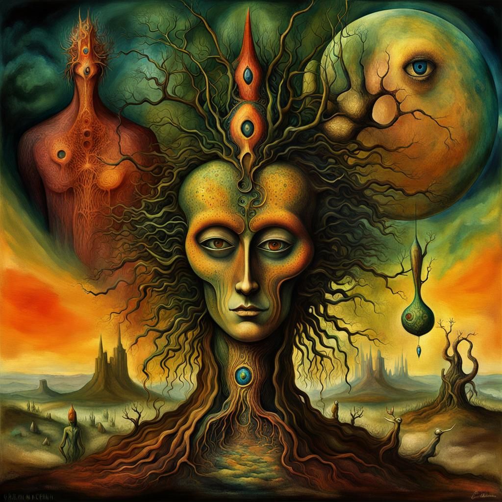 Dreamlike Organicpunk Scene in Surrealist Watercolor Style