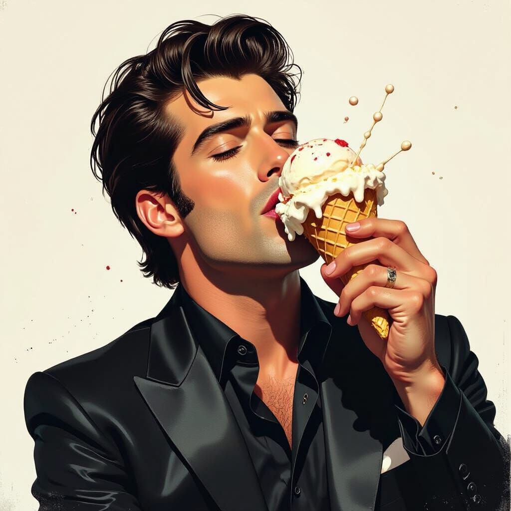 Man Eating Ice Cream, Bold Brushstrokes and Vivid Colors