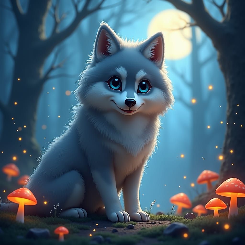 Mystical Wolf in Moonlit Forest: Fantasy Concept Art