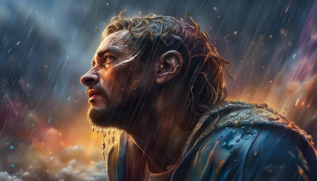 God Weeping Over Destroyed Earth: Hyperrealistic Concept Art